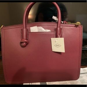 Fossil Skylar Satchel Leather Handbag Burgundy
